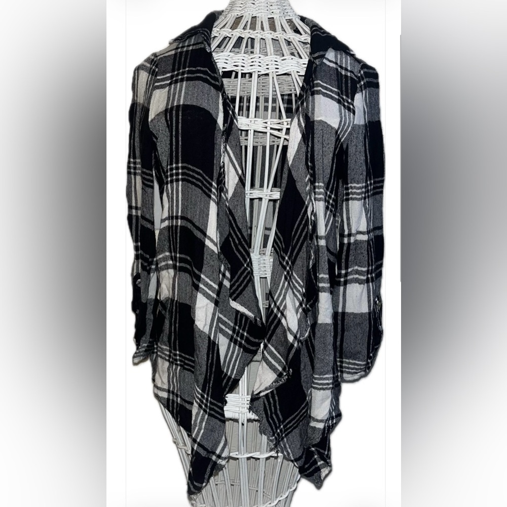 About A Girl Black and White Plaid Drape Cardigan